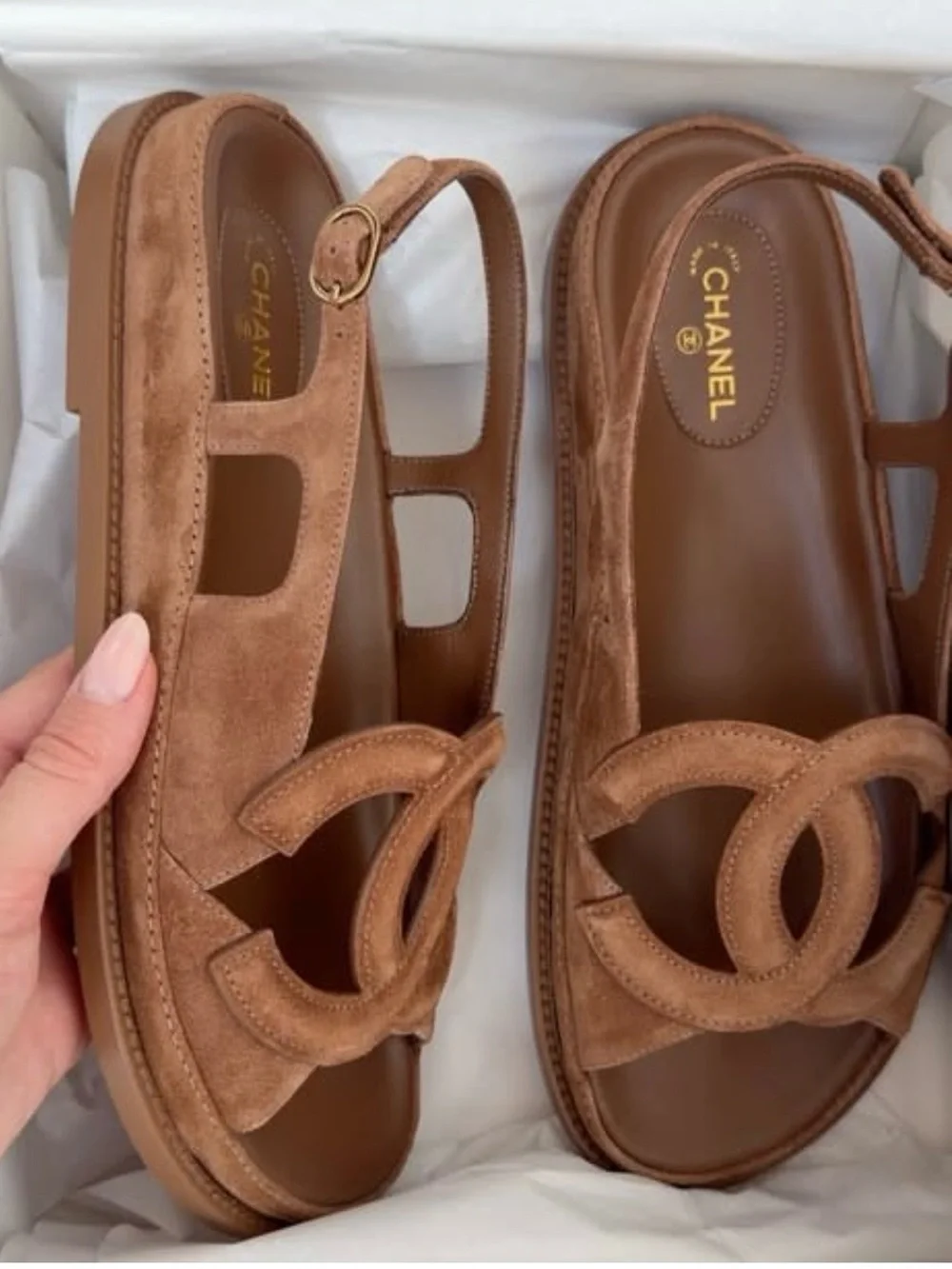 CHANEL Dad sandals 26B Blazy big CC logo suede sandals size 39.5